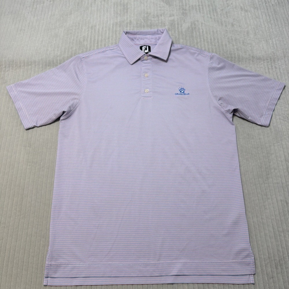 Footjoy Men's Medium Red White Blue Striped Short Sleeve Golf Polo Shirt